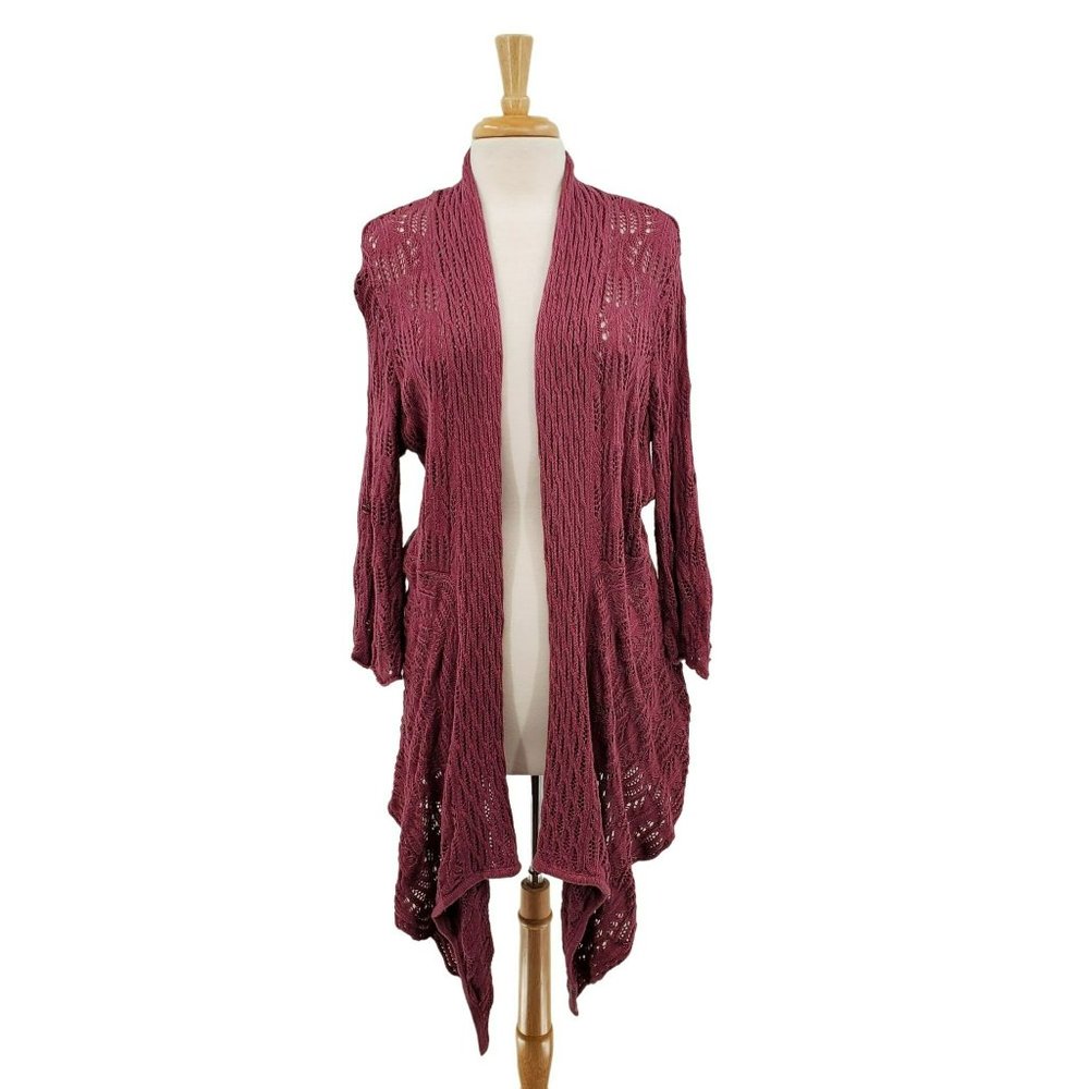 Woman Within Womens Mauve Long Sleeve Open Front Knit Cardigan Sz L Asymmetric